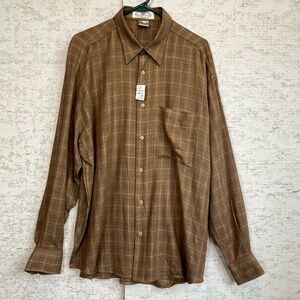 NWT Pronto Uomo Made In Italy Brown Tan Plaid Shirt Button Up Sz L Office Casual